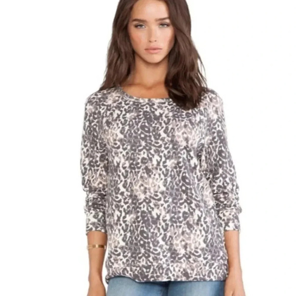 Joie Sweatshirt Top Shirt Pullover Leopard Cheetah Animal Print Crewneck Large - Picture 1 of 11